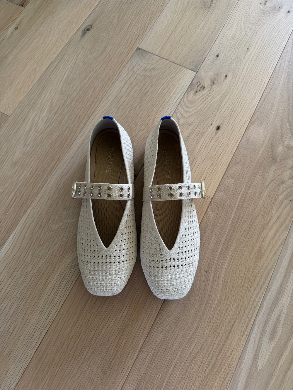 Rothy's Max Cream Woven Mary Jane Flats with Studded Strap